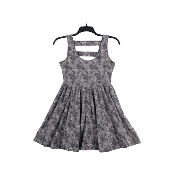 Hot Topic Gray Floral Lace Skater Dress With Cutout Back Design Size M - Picture 2 of 13